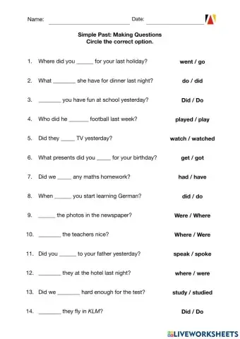 Simple past: Making questions