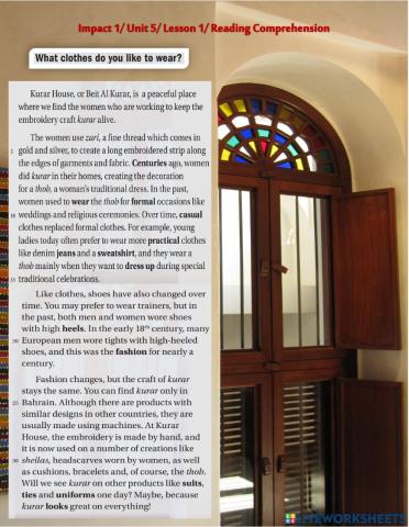 Impact 1- Unit 5- Lesson 1- Reading Comprehension