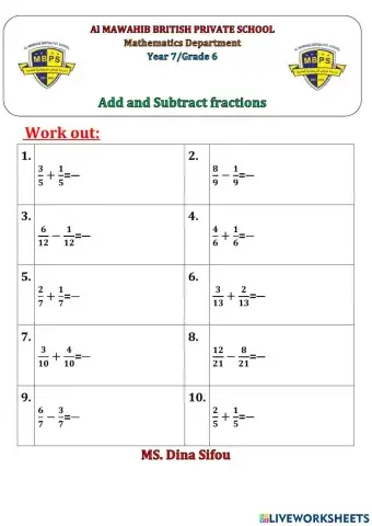 Add and subtract fractions