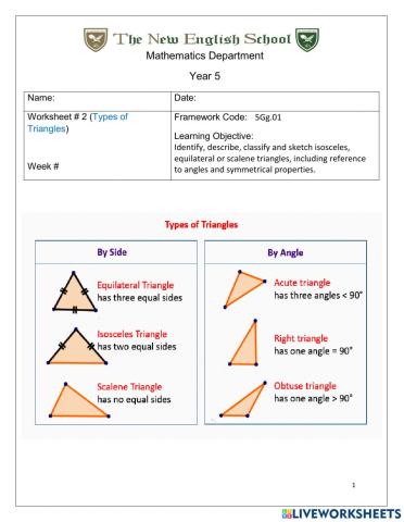 Types of triangles Worksheet - 2