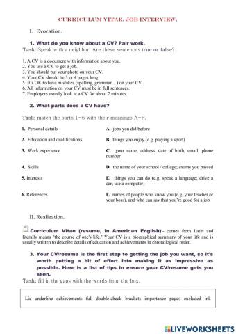 Curriculum Vitae. Job Interview.