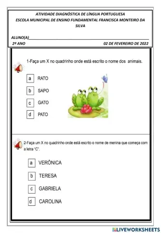 Avaliação diagnóstica língua portuguesa