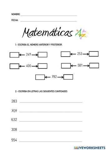 Numeros del 100 al 999