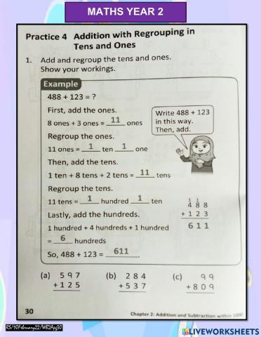 Addition with regrouping in tens and ones