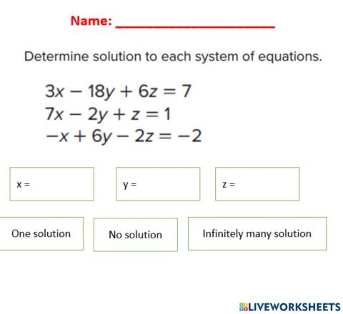 Solving system of equations with three variables