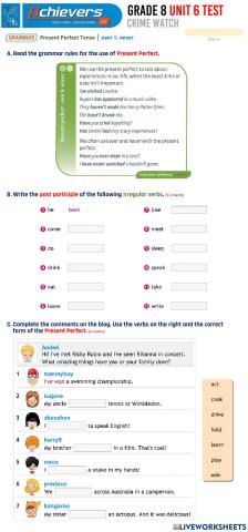 Grade 8 English UNIT 7 Present Perfect Tense: ever - never