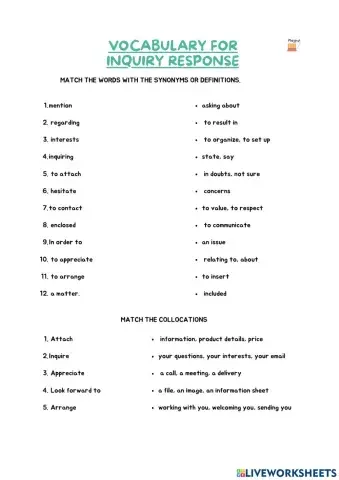 Vocabulary for Inquiry reponses