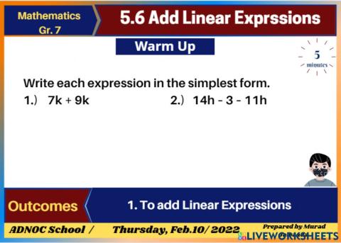 5.6 Add linear Expression warm up 2
