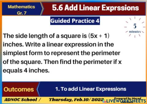 5.6 Add linear Expression Guided Practice 4