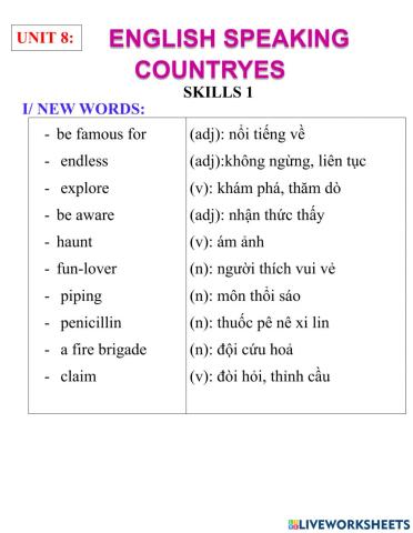 English 8- unit 8- skills 1