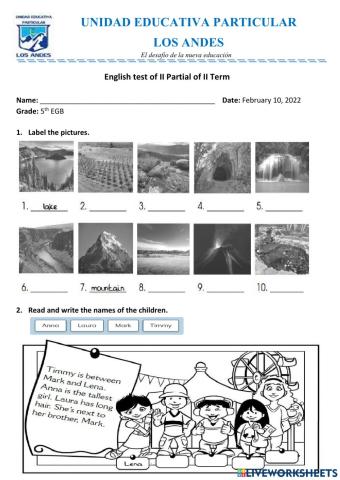 Evaluation test of 2nd partial 2nd term