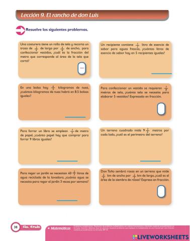 Problemas con fracciones o decimales