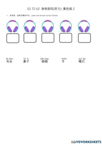 G1 T2 U2 Body Parts-听力-黄色2