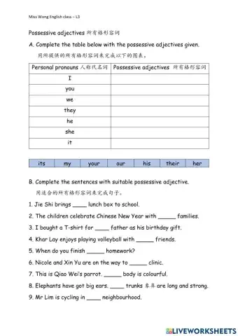 Possessive adjectives