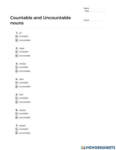 Countable and Uncountable nouns