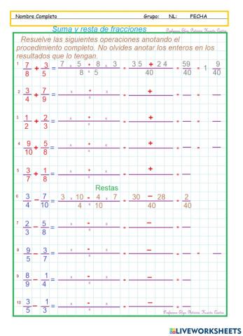 Suma y resta de fracciones 1
