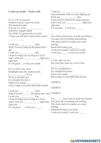 I wish I would - Taylor Swift