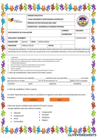 Evaluación quimestral