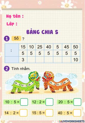 Bảng chia 5