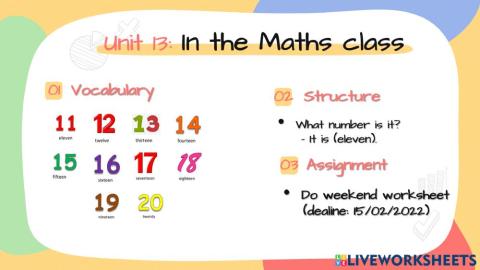 Tieng Anh 2-Unit 13: In the maths class