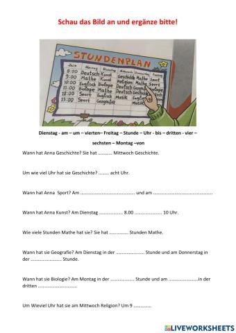 Fragen über den Stundenplan