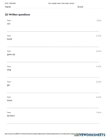 PAST SIMPLE - IRREGULAR VERBS test