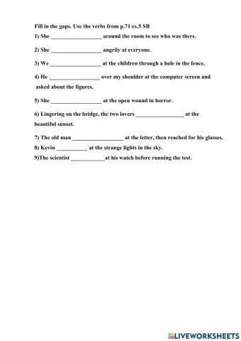 Verbs gaze, stare, peer, glare, glance