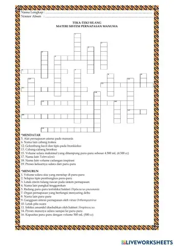 Teka-Teki Silang Interaktif - Sistem Pernapasan Manusia