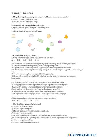 6. osztály geometria