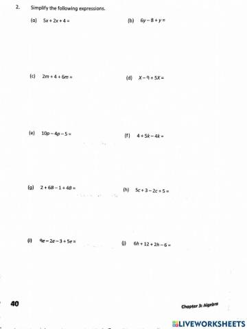 Simplifying algebraic expressions 2