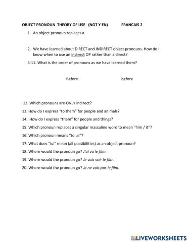 French object pronouns theory (not y en)