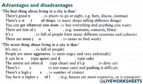 Advantages and disadvantages of living in a city