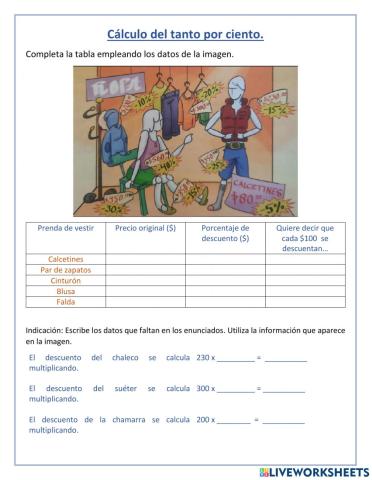 Cálculo del tanto por ciento.