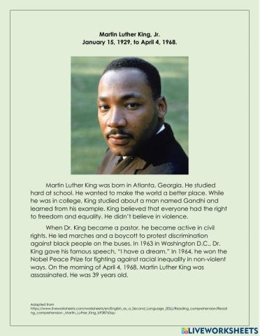 Reading CLB 3.4 CI - Understand Story About Martin Luther King Jr.