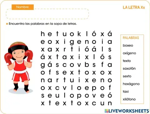 Sopa de letras palabras con X