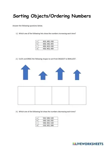 Sorting Objects and Ordering Numbers