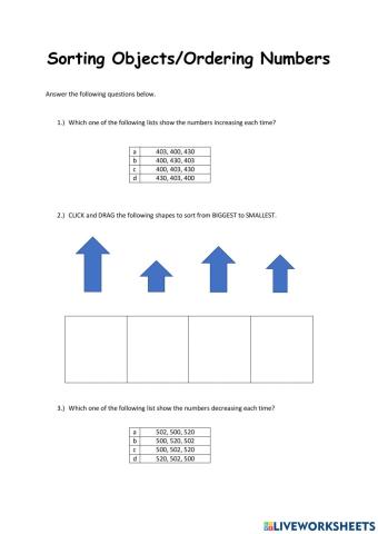 Sorting Objects and Ordering Numbers