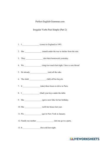 Irregular Verbs Past Simple