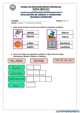 Evaluación de Lengua y Literatura