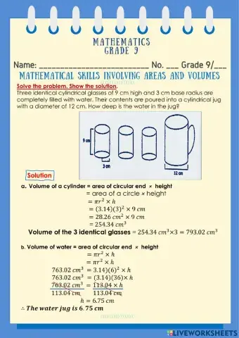 Mathematical Skills Involving Areas and Volumes