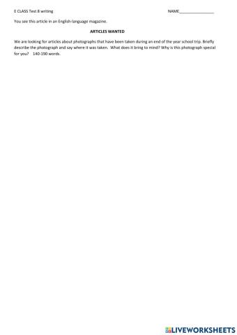 E class Test 8 Photo from School Trip