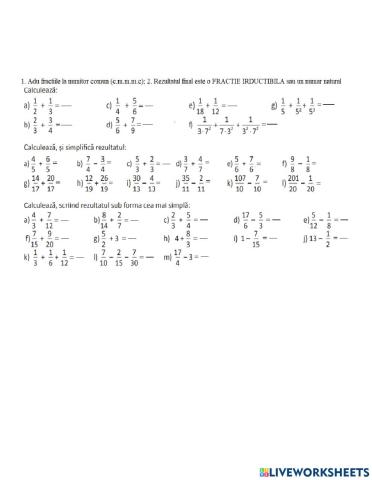 Adunarea si scaderea fractiilor