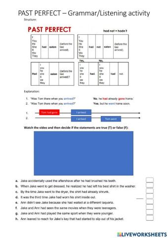 Past perfect grammar and listening activity