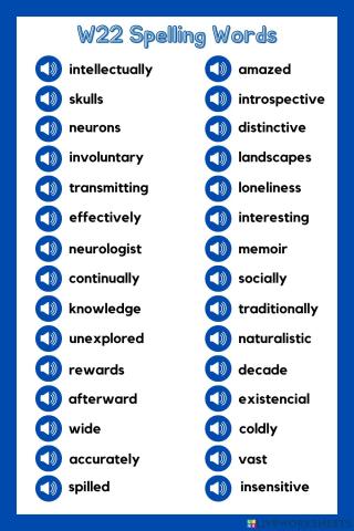 W22 Spelling Words