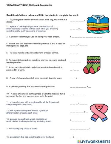 Clothes and Accessories Vocabulay Review