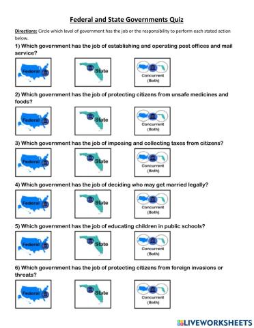 Federal and State Government Quiz
