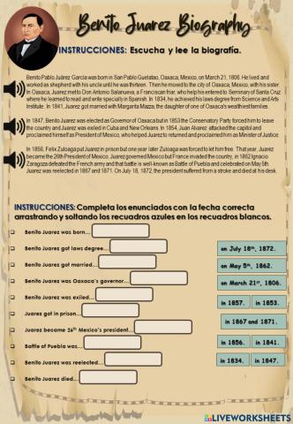 Important Dates from Benito Juarez's Biography