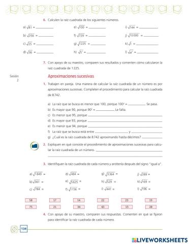 Secuencia 16 sesión 2 Raíz cuadrada de números cuadrados perfectos