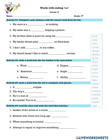 Words with ending -ǝr-