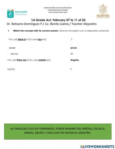 1st grade act 07 to 11 febr. 22.